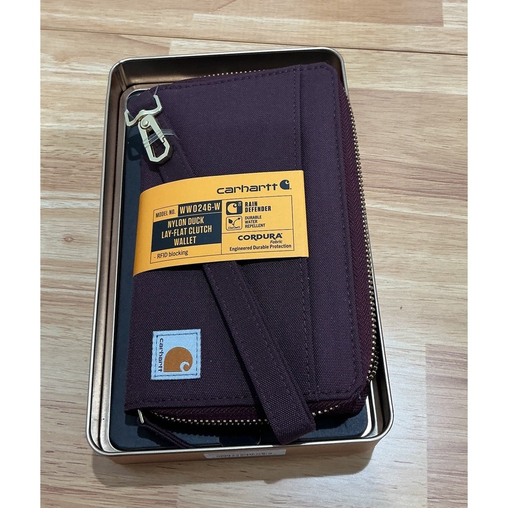 Carhartt Casual Canvas Wallet for Women Nylon Duck Lay-Flat Clutch Deep Wine NEW